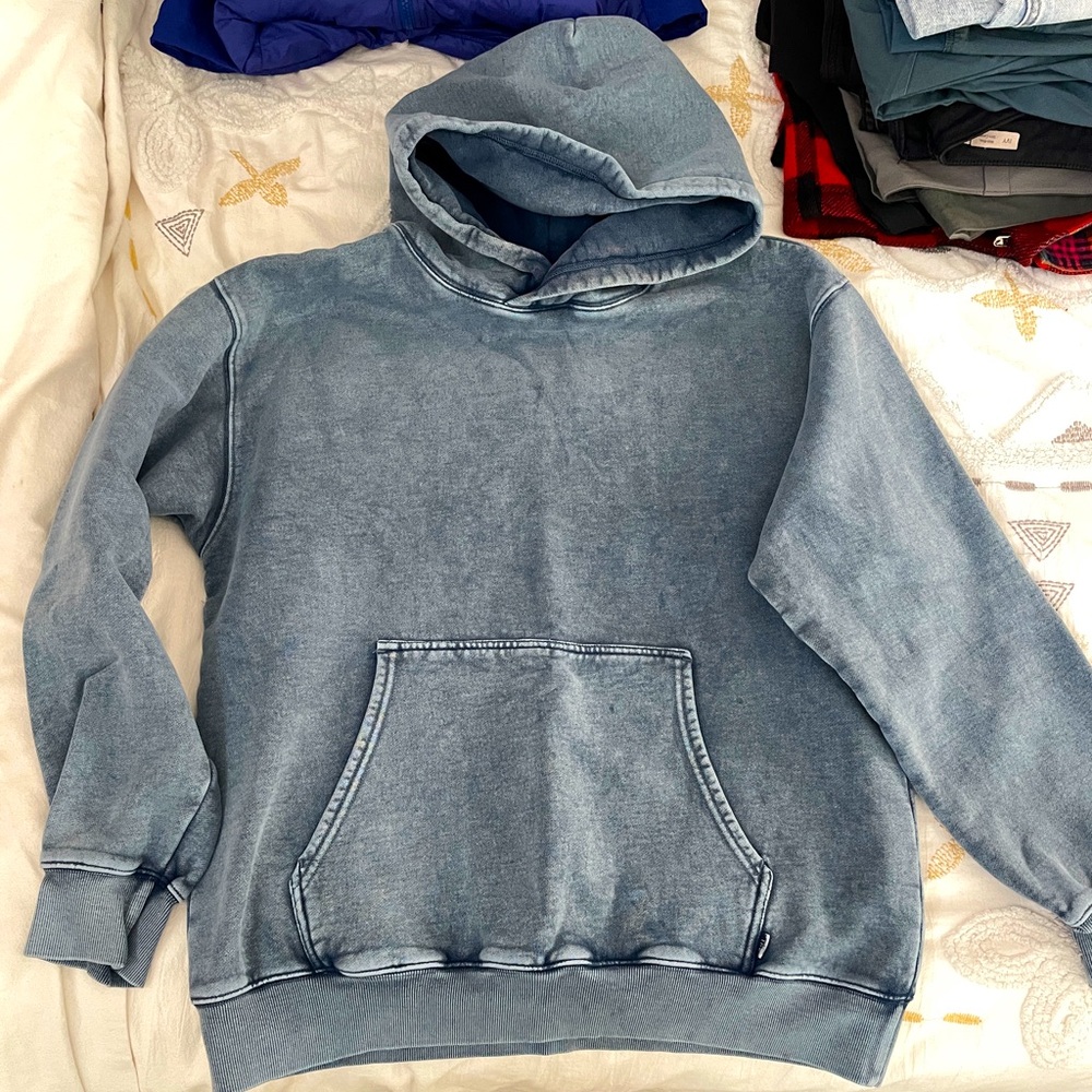TNA Washed Denim Blue Hoodie Sweatshirt